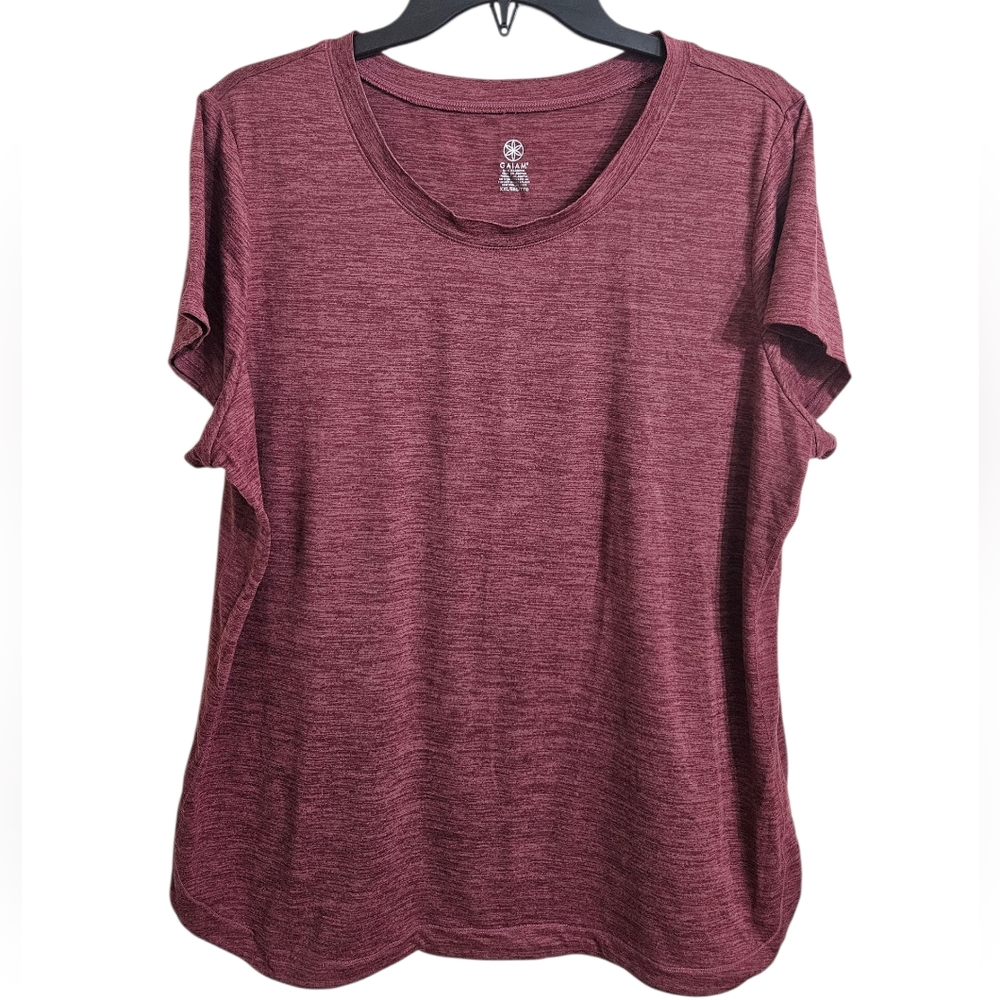 GAIAM Burgundy Heather Short Sleeve Lightweight Scoopneck Active Tee Sz XXL